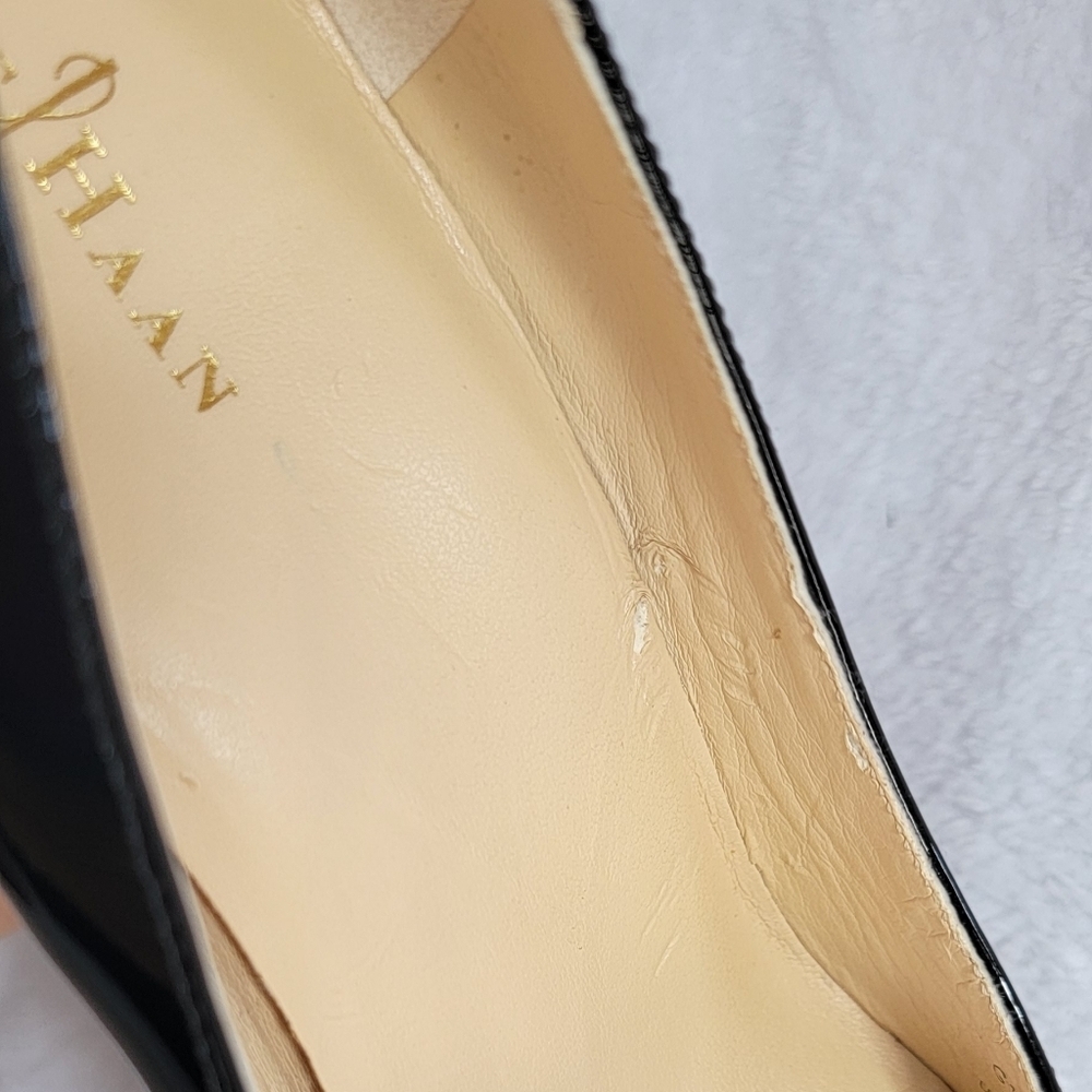 7 Vtg Cole Haan Derby Round Toe Patent Leather Lainey Pumps With Nike Air Soles - Picture 5 of 8